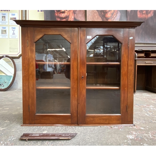 91 - A Victorian mahogany two door glazed bookcase top - approx. 90cm high x 108cm wide x 42cm deep