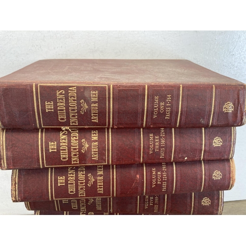 557 - Volumes 1-10 of The Children's Encyclopedia by Arthur Mee leather bound books