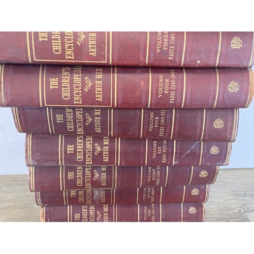 557 - Volumes 1-10 of The Children's Encyclopedia by Arthur Mee leather bound books