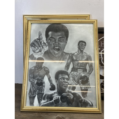 558 - A collection of boxing ephemera to include hardback books, framed prints of Muhammad Ali, Mike Tyson... 