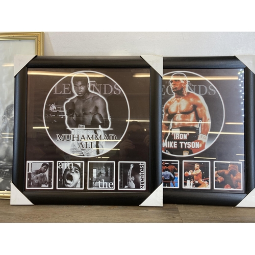 558 - A collection of boxing ephemera to include hardback books, framed prints of Muhammad Ali, Mike Tyson... 