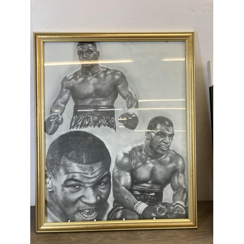 558 - A collection of boxing ephemera to include hardback books, framed prints of Muhammad Ali, Mike Tyson... 