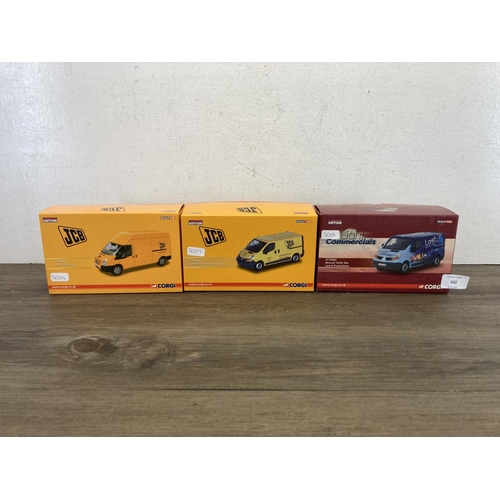 502 - Three boxed Corgi limited edition diecast model vehicles, one Renault Traffic Van Lost It Production... 