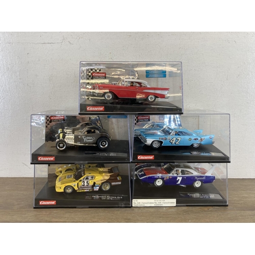 516 - Five boxed Carrera Evolution slot cars, Chevrolet Bel Air '57, '32 Ford HotRod, Plymouth Fury '60, D... 