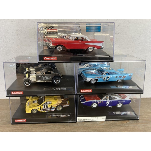 516 - Five boxed Carrera Evolution slot cars, Chevrolet Bel Air '57, '32 Ford HotRod, Plymouth Fury '60, D... 