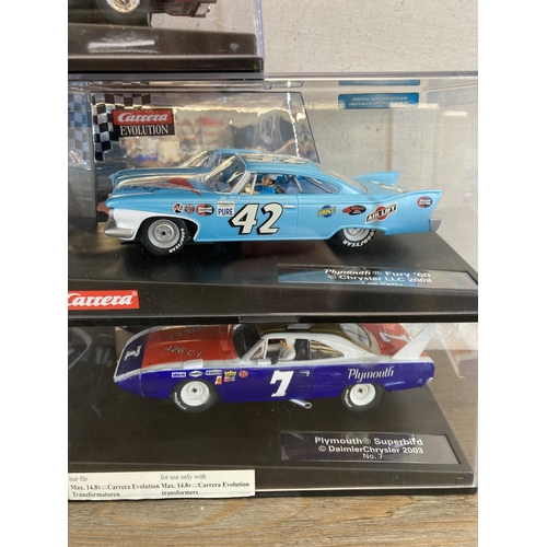 516 - Five boxed Carrera Evolution slot cars, Chevrolet Bel Air '57, '32 Ford HotRod, Plymouth Fury '60, D... 