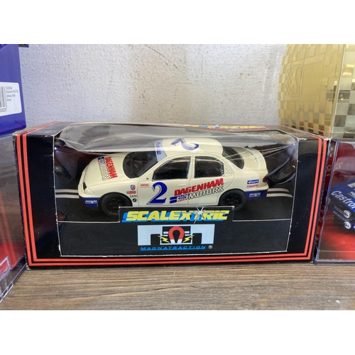 516B - Five boxed slot cars, two SCX Classics Series Ford Escort MKII's, Scalextric Ford Mondeo C.579, SRC ... 