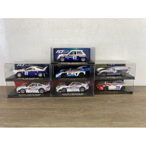 516C - Five boxed FLY slot cars, Porsche 917/10 1973, Lola T70 MK3B, Porsche 908/3 1970, Lancier 037 Rally ... 