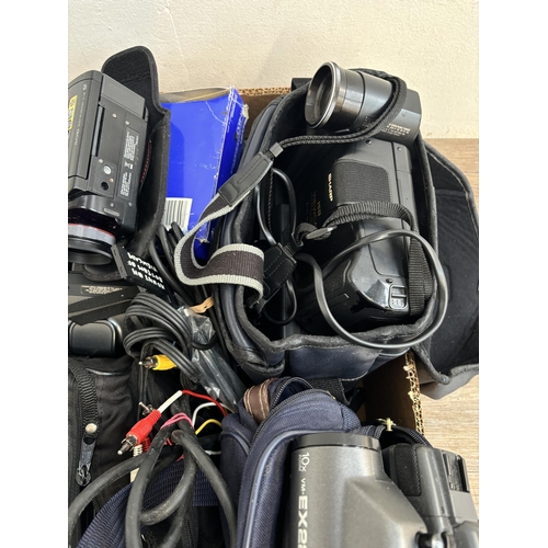 799 - A collection of camcorders to include Panasonic WVP-A1E, Sharp VL-H29 Hi8, Sanyo VM-EX220P and VM-D6... 