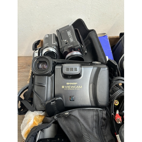 799 - A collection of camcorders to include Panasonic WVP-A1E, Sharp VL-H29 Hi8, Sanyo VM-EX220P and VM-D6... 