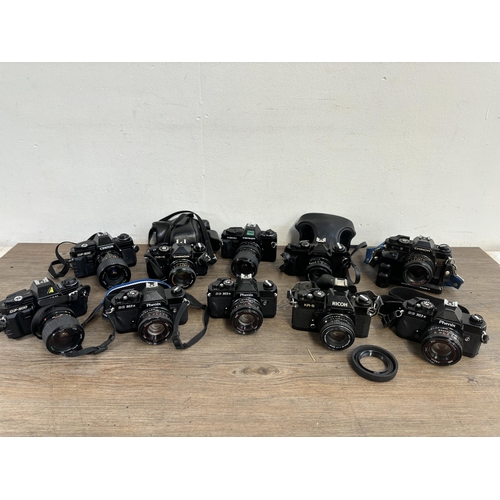 812 - Ten 35mm SLR cameras to include Ricoh KR-5, Chinon CE-5, Centon DF-300 etc.