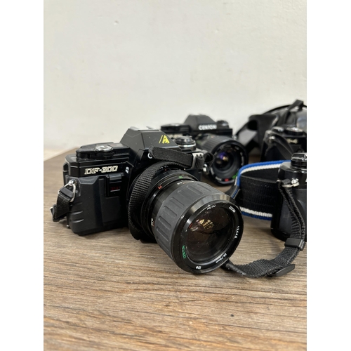 812 - Ten 35mm SLR cameras to include Ricoh KR-5, Chinon CE-5, Centon DF-300 etc.