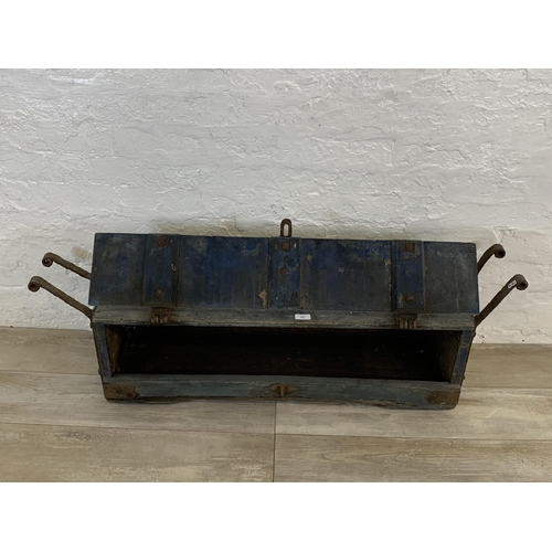 103 - A 19th century painted pine and wrought iron storage trunk - approx. 31cm high x 121cm long x 29cm w... 