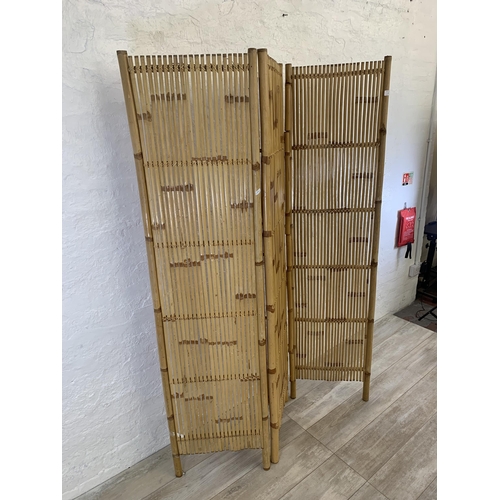 12 - A 1970s bamboo three section dressing screen - approx. 183cm high and each section 45cm wide