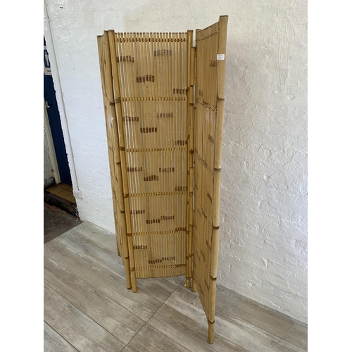 12 - A 1970s bamboo three section dressing screen - approx. 183cm high and each section 45cm wide