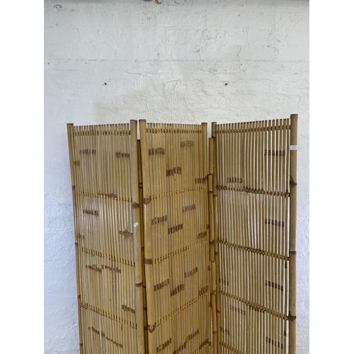 12 - A 1970s bamboo three section dressing screen - approx. 183cm high and each section 45cm wide