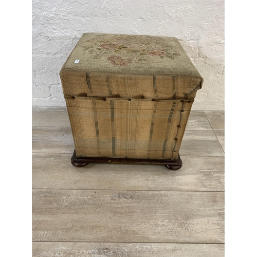 17 - A late 19th/early 20th century tapestry upholstered storage stool - approx. 45cm high x 44cm wide x ... 