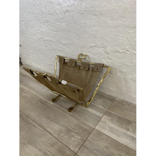 22 - A 1980s David Marshall brass and brown suede magazine rack - approx. 36cm high x 57cm long x 39cm wi... 