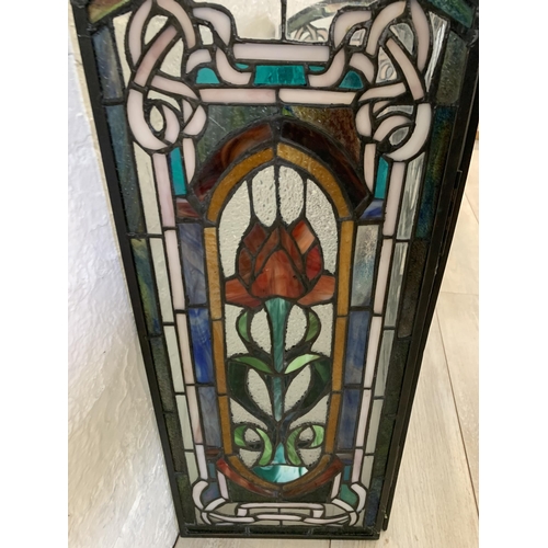 26 - An Arts & Crafts style stained glass three section fire screen - approx. 71cm high x 107cm wide