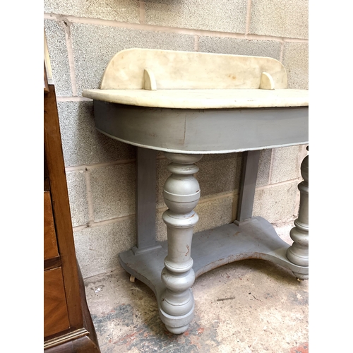 33 - A Victorian grey painted washstand with white marble top - approx. 86cm high x 90cm wide