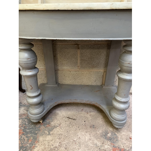 33 - A Victorian grey painted washstand with white marble top - approx. 86cm high x 90cm wide