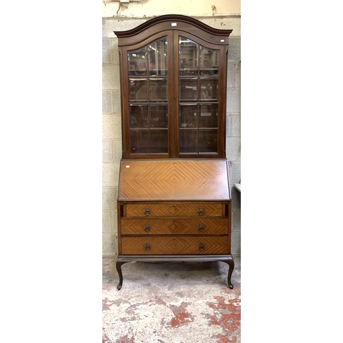 34 - An Edwardian mahogany bureau bookcase - approx. 225cm high x 91cm wide x 47cm deep