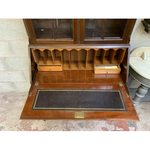 34 - An Edwardian mahogany bureau bookcase - approx. 225cm high x 91cm wide x 47cm deep