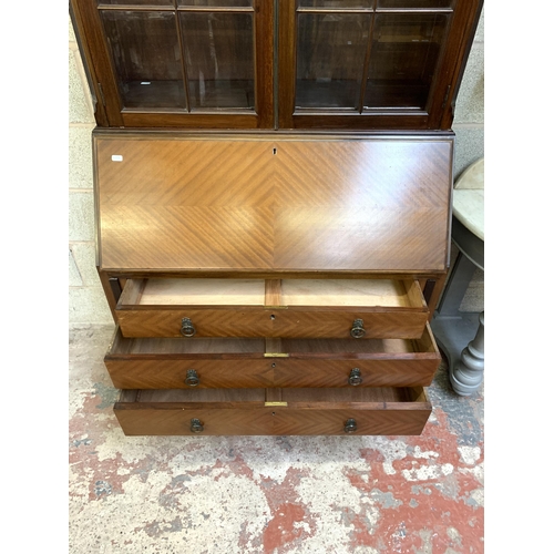 34 - An Edwardian mahogany bureau bookcase - approx. 225cm high x 91cm wide x 47cm deep