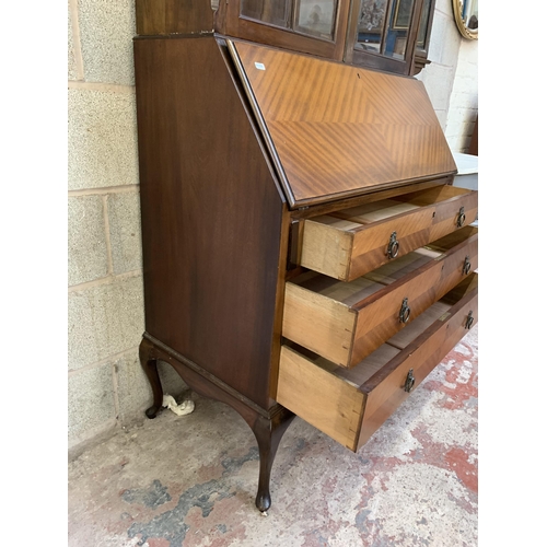 34 - An Edwardian mahogany bureau bookcase - approx. 225cm high x 91cm wide x 47cm deep