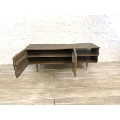 6 - A contemporary wood effect media unit - approx. 45cm high x 120cm long x 35cm wide