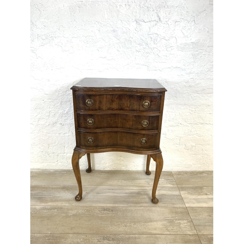 73 - A Queen Anne style mahogany serpentine chest of three drawers on cabriole supports - approx. 77cm hi... 