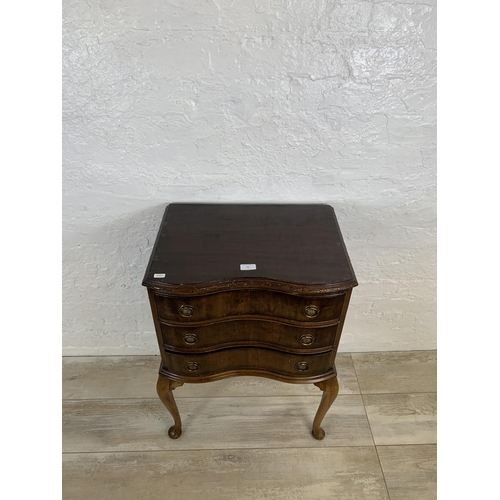 73 - A Queen Anne style mahogany serpentine chest of three drawers on cabriole supports - approx. 77cm hi... 