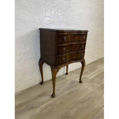 73 - A Queen Anne style mahogany serpentine chest of three drawers on cabriole supports - approx. 77cm hi... 