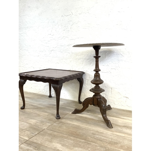 75 - Two pieces of furniture, one Victorian style hardwood tripod circular side table - approx. 72cm high... 