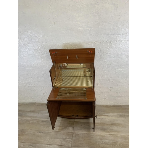 76 - A mid 20th century walnut cocktail  cabinet - approx. 93cm high x 61cm wide x 32cm deep