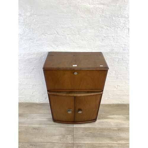 76 - A mid 20th century walnut cocktail  cabinet - approx. 93cm high x 61cm wide x 32cm deep