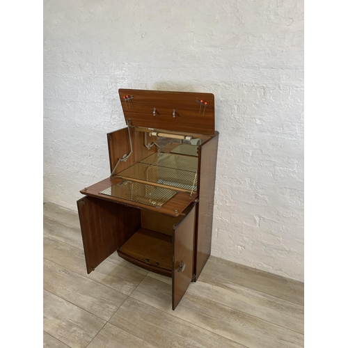 76 - A mid 20th century walnut cocktail  cabinet - approx. 93cm high x 61cm wide x 32cm deep