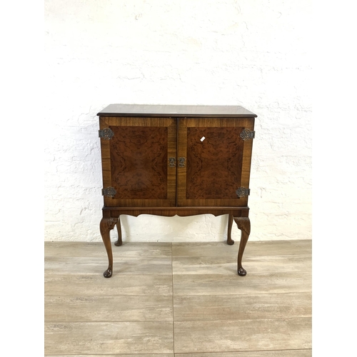 77 - A late 20th century Queen Anne style burr walnut cocktail cabinet on cabriole supports - approx. 97c... 