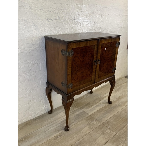 77 - A late 20th century Queen Anne style burr walnut cocktail cabinet on cabriole supports - approx. 97c... 