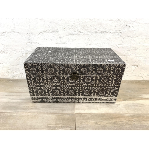 80 - A modern embossed metal twin handled trunk - approx. 30cm high x 58cm wide x 30cm deep