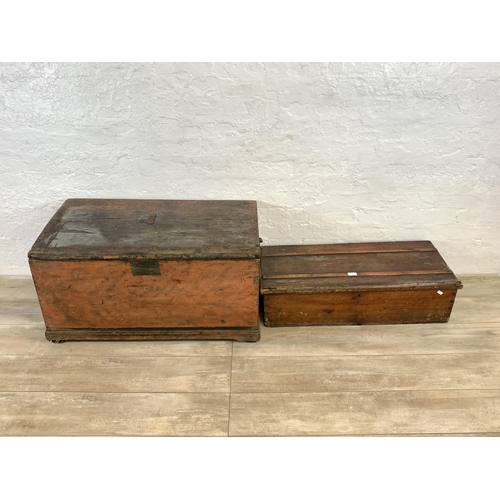 89 - Two 19th century pine blanket boxes - largest approx. 47cm high x 91cm wide x 50cm deep