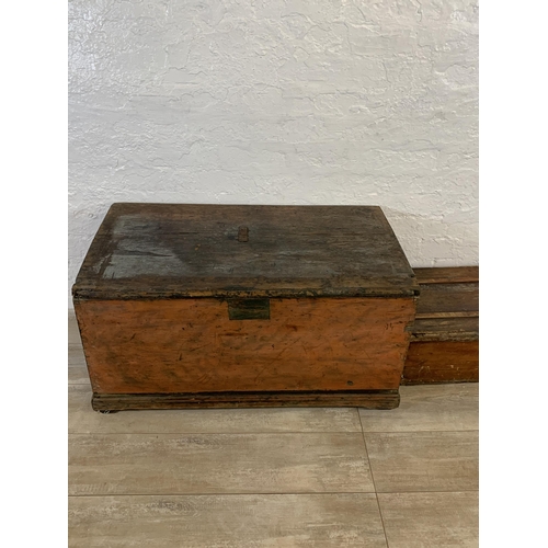 89 - Two 19th century pine blanket boxes - largest approx. 47cm high x 91cm wide x 50cm deep