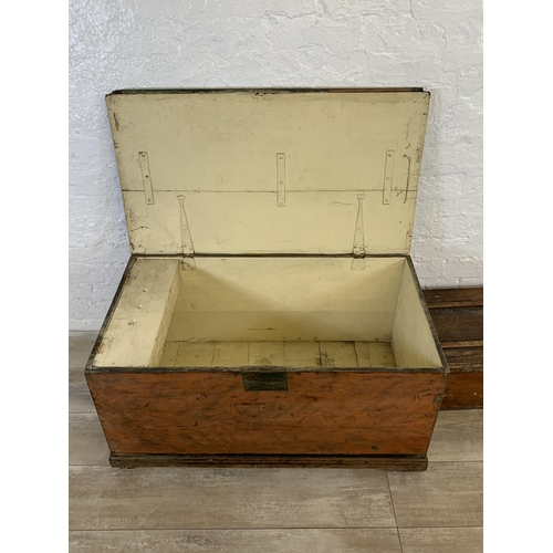 89 - Two 19th century pine blanket boxes - largest approx. 47cm high x 91cm wide x 50cm deep