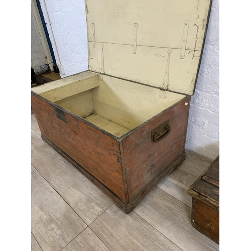 89 - Two 19th century pine blanket boxes - largest approx. 47cm high x 91cm wide x 50cm deep