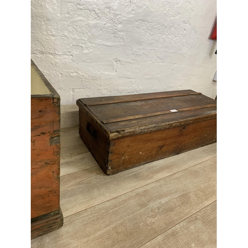 89 - Two 19th century pine blanket boxes - largest approx. 47cm high x 91cm wide x 50cm deep