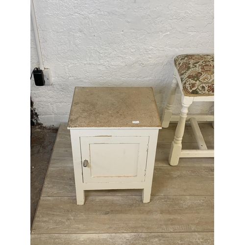 90 - Five pieces of furniture to include pine kitchen bar stool, light oak freestanding CD rack etc.