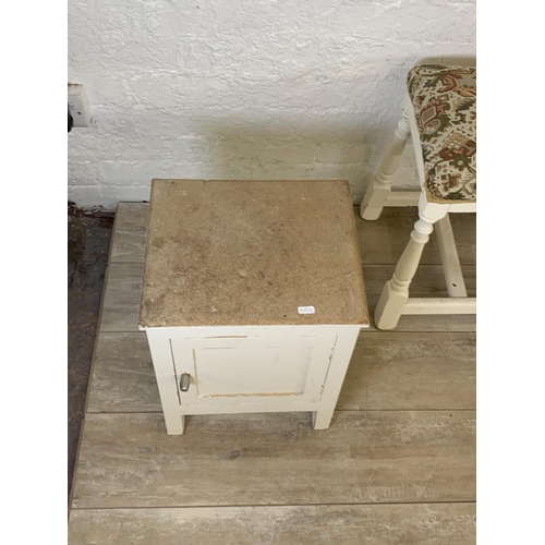 90 - Five pieces of furniture to include pine kitchen bar stool, light oak freestanding CD rack etc.