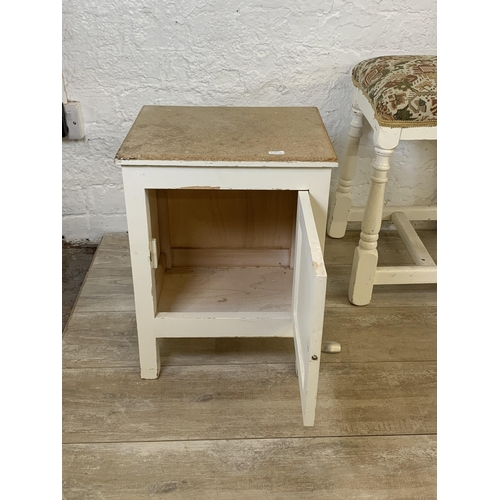 90 - Five pieces of furniture to include pine kitchen bar stool, light oak freestanding CD rack etc.