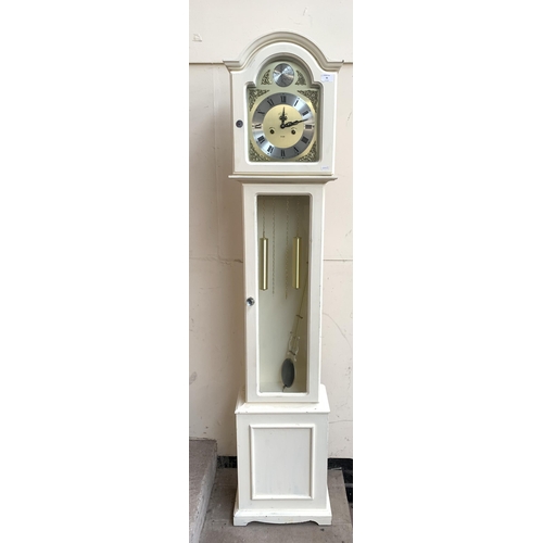 93 - A Lincoln Tempus Fugit 31 day chiming white painted Grandmother clock - approx. 176cm high