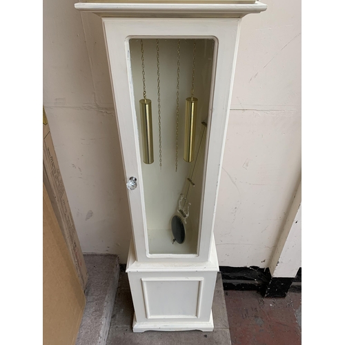 93 - A Lincoln Tempus Fugit 31 day chiming white painted Grandmother clock - approx. 176cm high